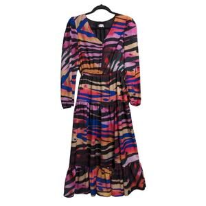 Willa Story Womens Fit & Flare Dress Multicolor Abstract Elastic Waist Midi XS